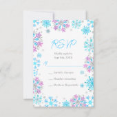 Cartons Réponse Mariage de flocons de neige violet et bleu (Devant)