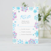 Cartons Réponse Mariage de flocons de neige violet et bleu (Debout devant)