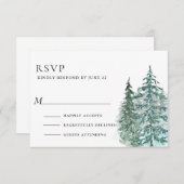 Cartons Réponse Mariage de forêt de pins d'aquarelle (Devant / Derrière)