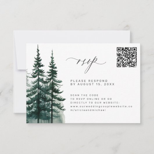Cartons Réponse Mariage de forêt de pins du code QR (Devant)
