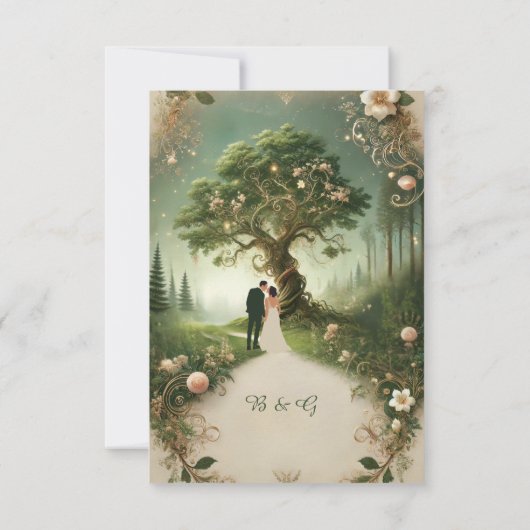 Cartons Réponse mariage de forêt médiévale Whimsical vert (Dos)