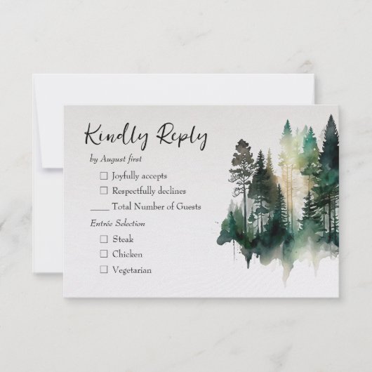 Cartons Réponse Mariage de forêt rustique aquarelle (Devant)