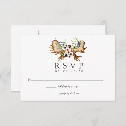 Cartons Réponse Mariage de forêt rustique aquarelle (Devant / Derrière)