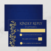Cartons Réponse Mariage de frontière floral vintage bleu marine et (Devant / Derrière)