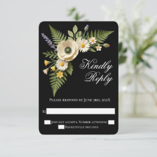 Cartons Réponse Mariage de jardin à fleurs sauvages noires