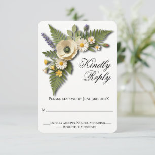 Cartons Réponse Mariage de jardin aux fleurs sauvages blanches