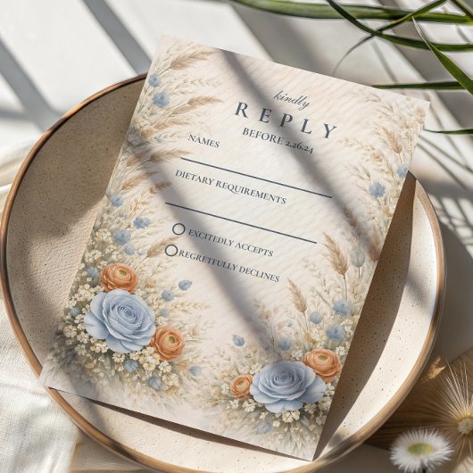 Cartons Réponse Mariage de Jardin Bleu Poussiéreux