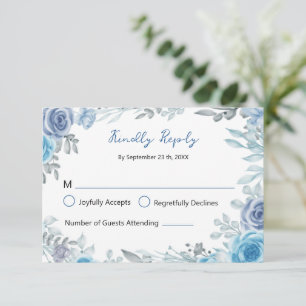 Cartons Réponse Mariage de jardin floral aquarelle bleu poussiéreu