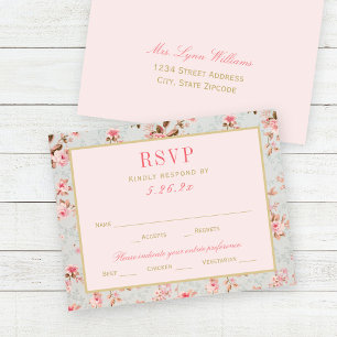 Cartons Réponse Mariage de jardin floral rose gold vintage
