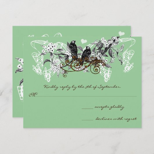 Cartons Réponse Mariage de la branche Fleurs blanches Inséparables (Devant / Derrière)