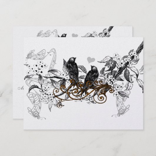 Cartons Réponse Mariage de la branche Fleurs blanches Inséparables (Devant / Derrière)