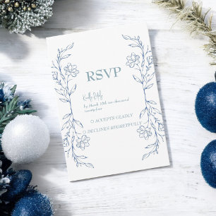 Cartons Réponse Mariage de la frontière côté Boho floral bleu
