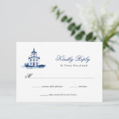 Cartons Réponse Mariage de l'église Blue Watercolor (Debout devant)