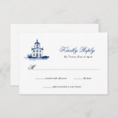 Cartons Réponse Mariage de l'église Blue Watercolor (Devant / Derrière)