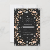 Cartons Réponse Mariage de luxe Black Floral Diamonds (Devant)