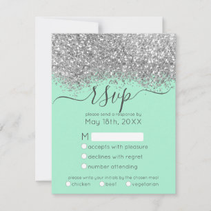 Cartons Réponse Mariage de luxe Silver Neo Mint Parties scintillan