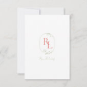 Cartons Réponse Mariage de monogramme de corail vert et blanc doux (Dos)