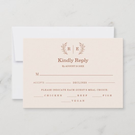 Cartons Réponse Mariage de monogramme de couronne botanique minima (Devant)