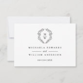 Cartons Réponse Mariage de monogramme de couronne botanique simple (Dos)