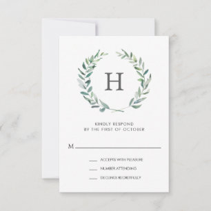 Cartons Réponse Mariage de monogramme de courroie vert rustique