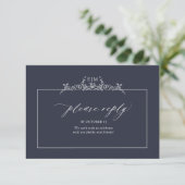 Cartons Réponse Mariage de monogramme de la frontière florale bleu (Debout devant)