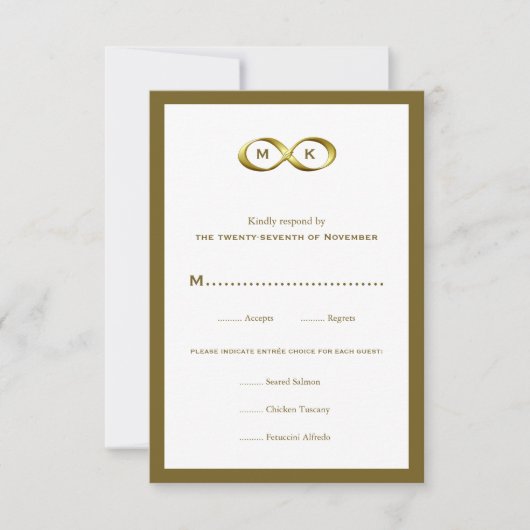 Cartons Réponse Mariage de monogramme de poignée d'infinité or dor (Devant)