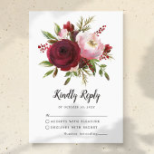 Cartons Réponse Mariage de Monogramme Floral Rustique Burgundy RSV