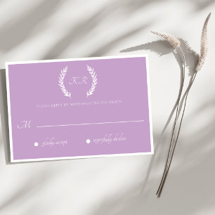 Cartons Réponse Mariage de monogramme floral violet minimal