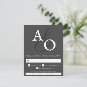 Cartons Réponse Mariage de monogramme minimaliste gris