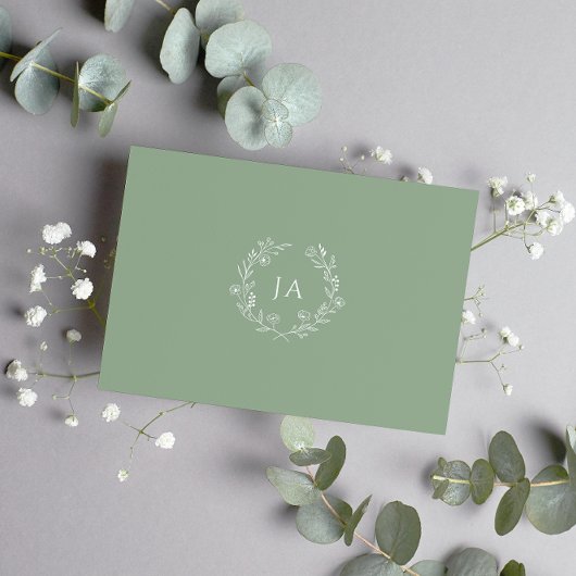 Cartons Réponse Mariage de monogramme vert Sage