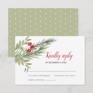 Cartons Réponse Mariage de Noël avec verdure festive
