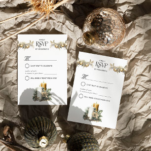 Cartons Réponse Mariage de Noël Bougies et ornements de houx