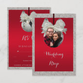 Cartons Réponse Mariage de Noël Classe Ruby Rouge & Bauble Étincel (Devant / Derrière)