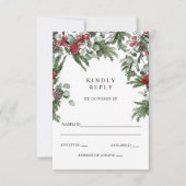 Cartons Réponse Mariage de Noël d'hiver des baies de pin rustique (Devant)