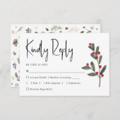 Cartons Réponse Mariage de Noël hivernal à l'aquarelle avec feuill (Devant / Derrière)