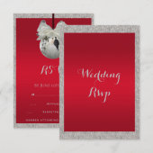 Cartons Réponse Mariage de Noël Ruby Rouge Élégant et Bauble Brill (Devant / Derrière)
