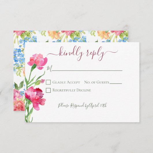 Cartons Réponse Mariage de notes pour les oeillets et les oubliett (Devant / Derrière)