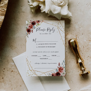 Cartons Réponse Mariage de Parties scintillant d'or géométrique Ch