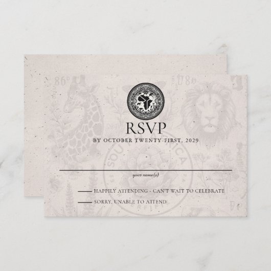 Cartons Réponse Mariage de passeport sud-africain (Devant / Derrière)