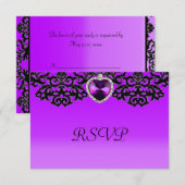 Cartons Réponse Mariage de Pendentif de coeur orné violet et noir (Devant / Derrière)