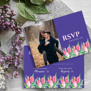 Cartons Réponse Mariage de photo floral de tulipe rose et violet é