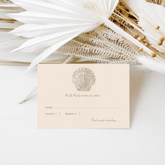 Cartons Réponse Mariage de plage Coquillage beige côtier