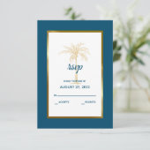 Cartons Réponse Mariage de plage Tropical Ocean Blue Gold Palm Tre (Debout devant)