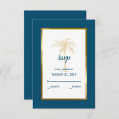 Cartons Réponse Mariage de plage Tropical Ocean Blue Gold Palm Tre (Devant / Derrière)