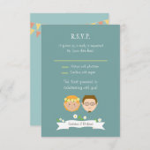 Cartons Réponse Mariage de portrait en couple de dessin illustré (Devant / Derrière)