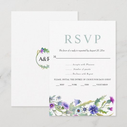 Cartons Réponse Mariage de printemps fleur sauvage couleur d'aquar (Devant / Derrière)