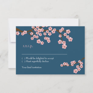 Cartons Réponse Mariage de printemps Navy Blue & Rose Cerisier