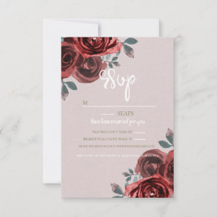 Cartons Réponse Mariage de roses aquarelles bordeaux et verdure ta
