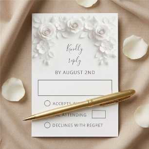 Cartons Réponse Mariage de roses coupées en papier faux blanc