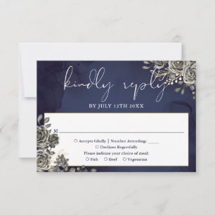 Cartons Réponse Mariage de roses florales gothiques bleu minuit